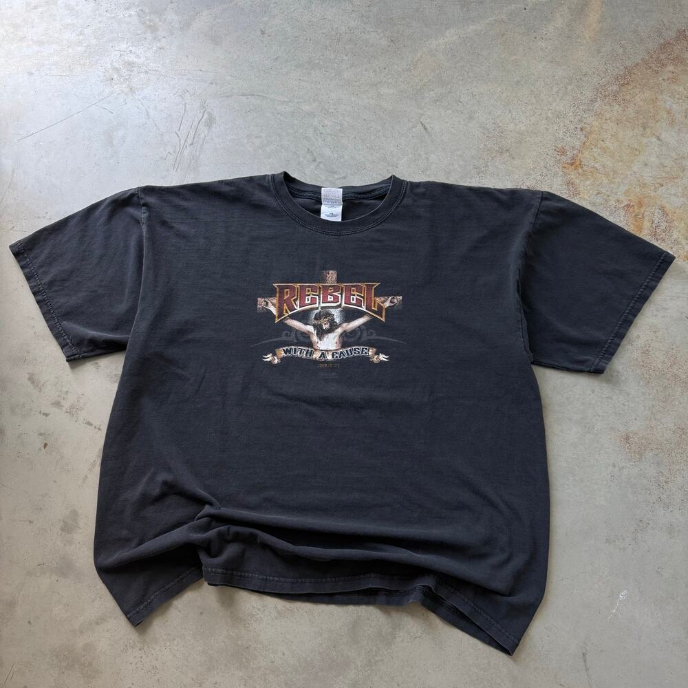 Vintage Y2K Jesus Kerusso Rebel With A Cause Retro Graphic T-shirt Size 2XL